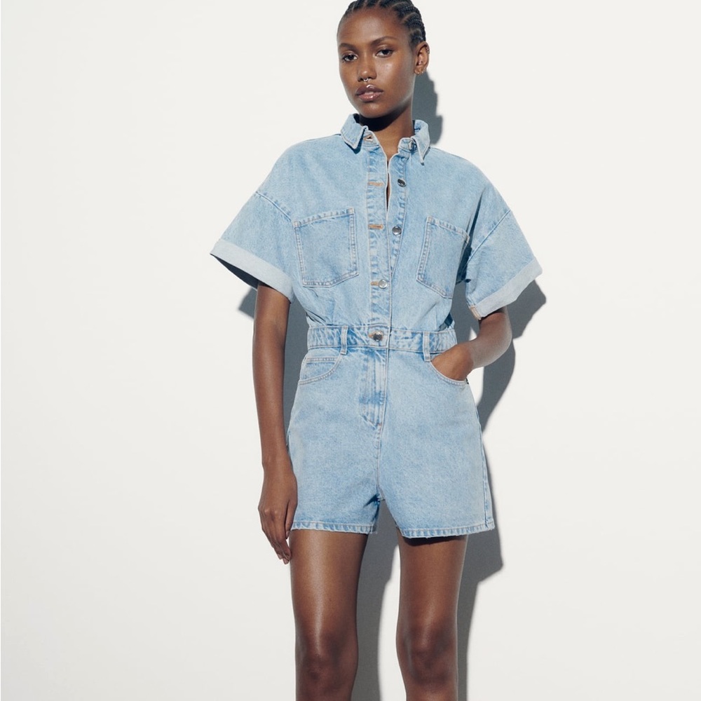Zara short denim jumpsuit